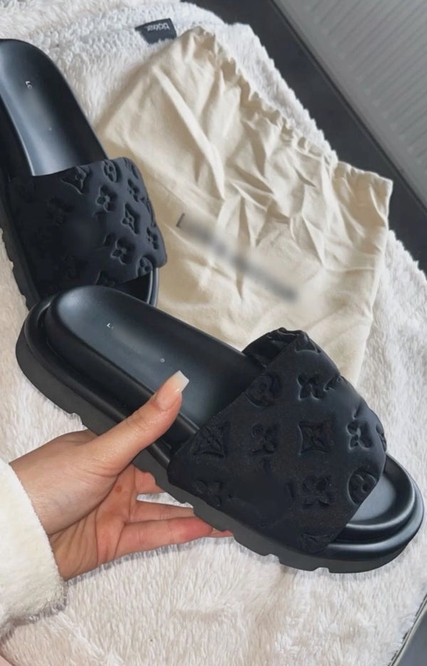 LV Pillow Slides Black