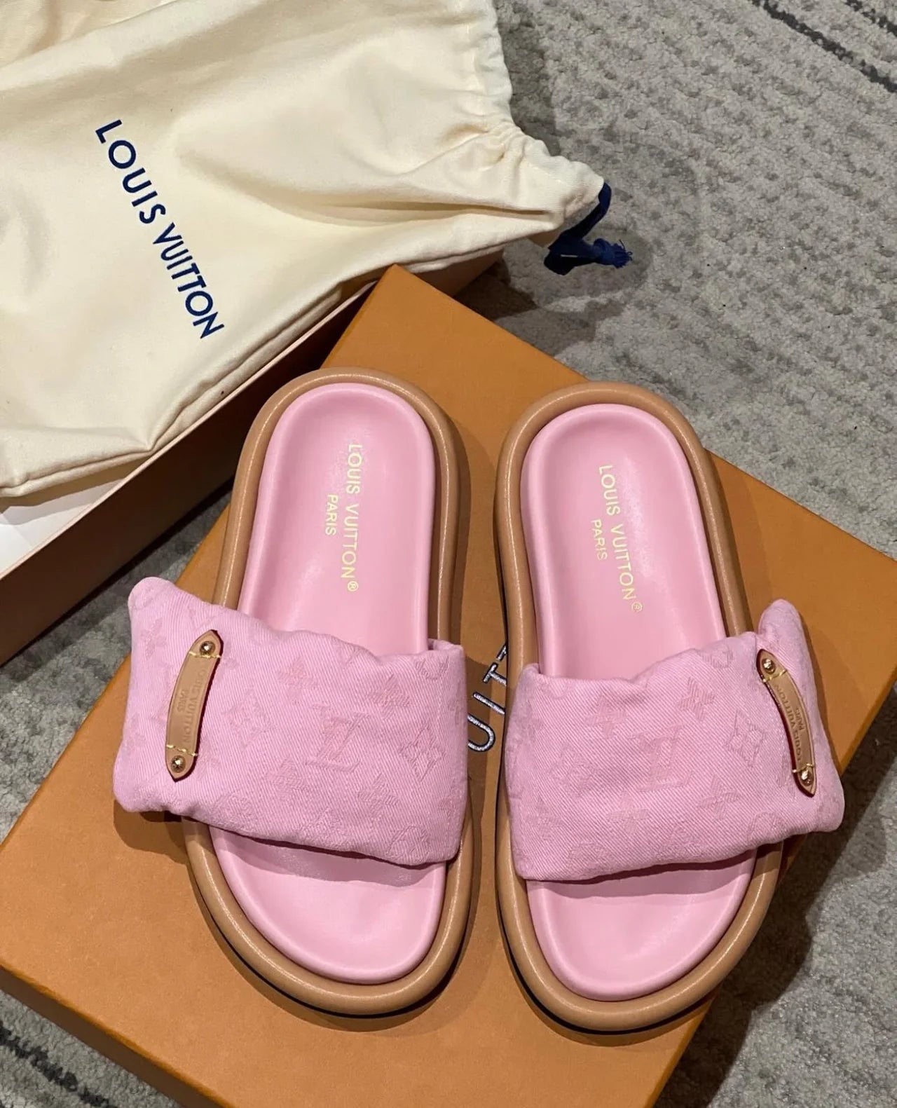 LV Pink Denim Pillow Sandals