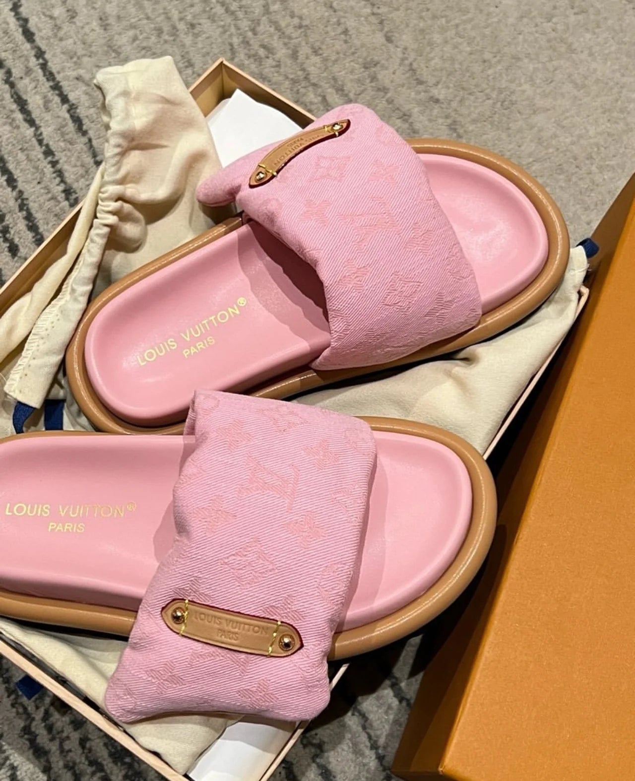 LV Pink Denim Pillow Sandals